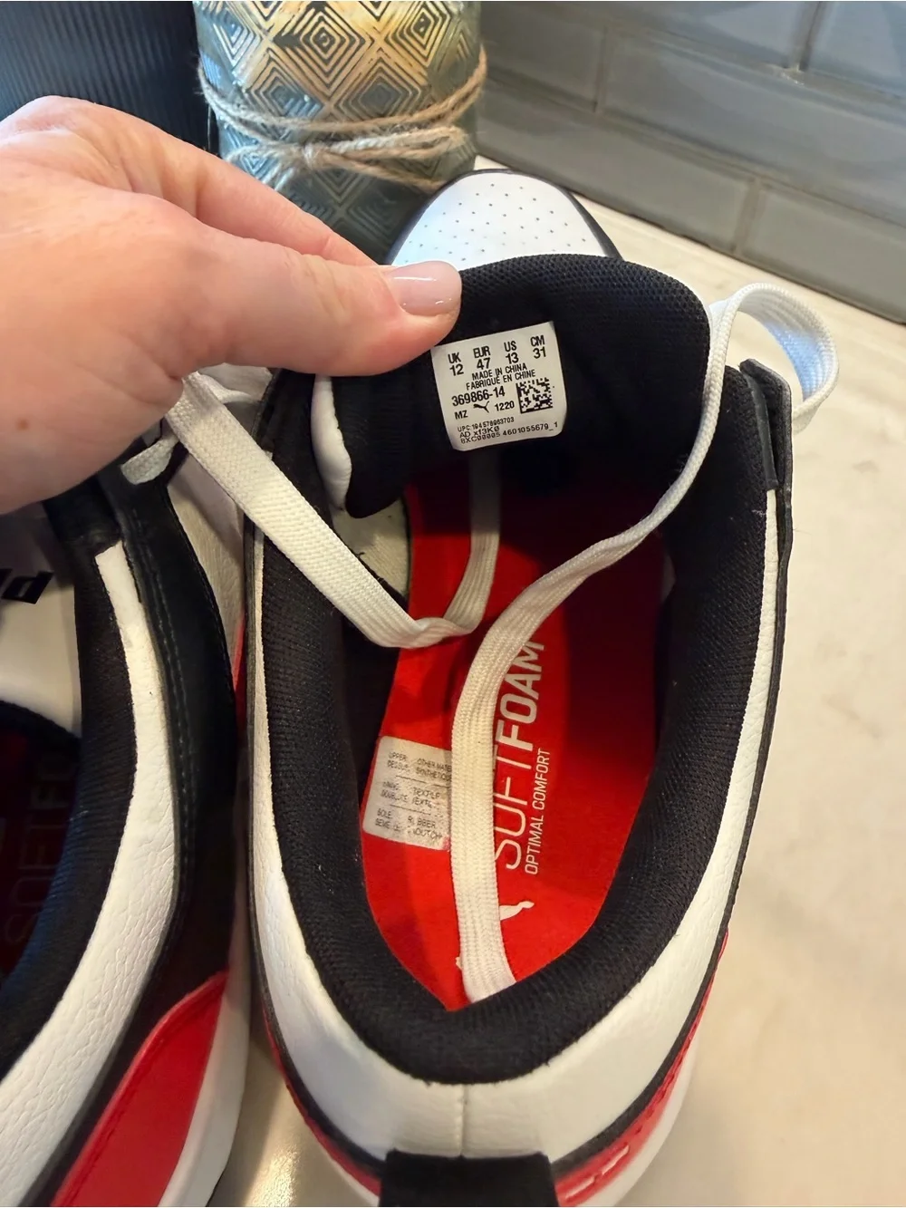 Puma Men's Low-Top Sneakers in White, Black & Red